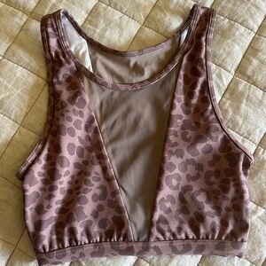 Varley Leopard and Mesh Brown Sports Bra Crop Top Size XS